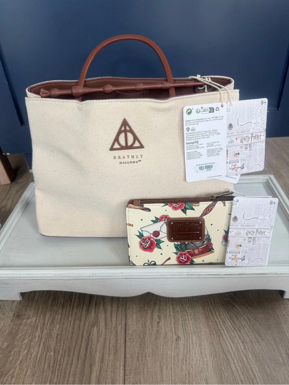 Loungefly Cream Canvas  Harry Potter  Tote with Brown Trim & Floral Zip Wallet